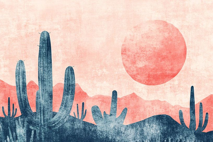 Desert landscape with sun and cacti by Art & Soul Creations