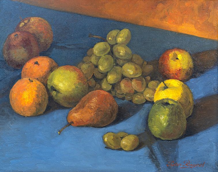 Still life painting with pears, apples, oranges and grapes. by Galerie Ringoot
