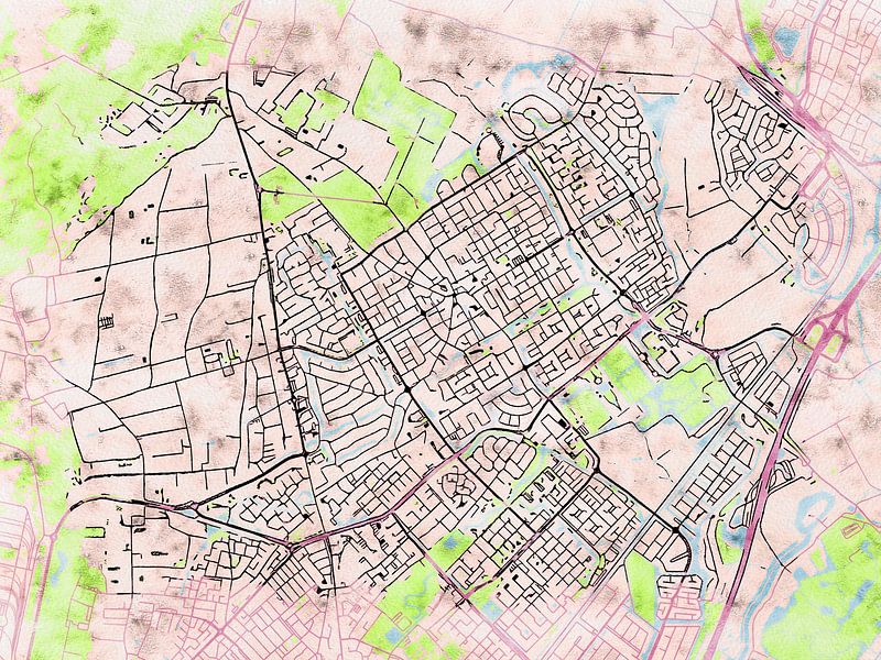 Kaart van Heemskerk in de stijl 'Soothing Spring' van Maporia