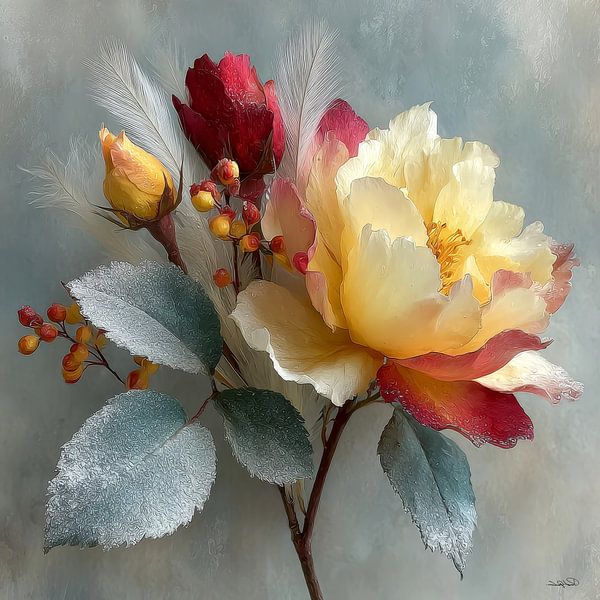 fleur jaune avec de l'eau et du glaçage par Gelissen Artworks