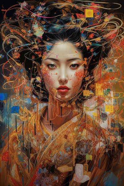 Porträt mit Farbexplosion von Digitale Schilderijen