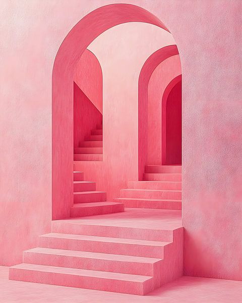 Labyrinthe d'escaliers roses par But First Framing
