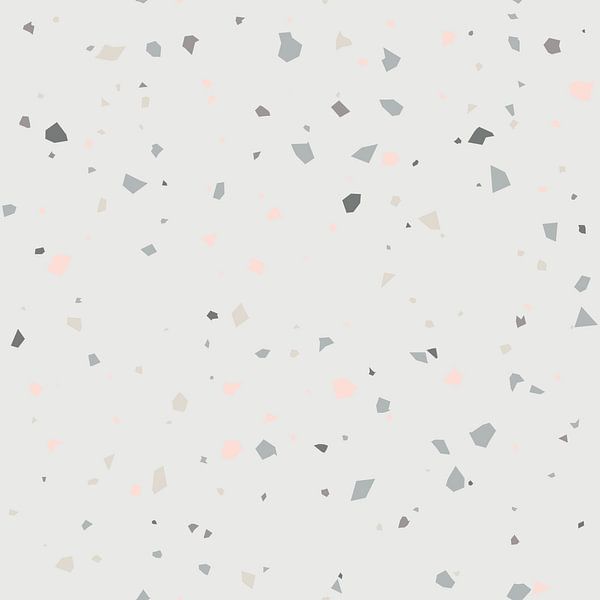 Abstract Terrazzo behang in pastel Grijs, Roze en Beige van Dina Dankers