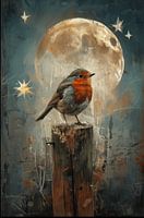 Rotkehlchen unter dem Mond