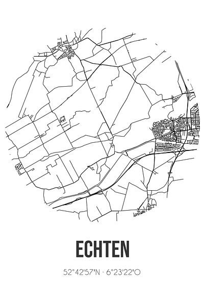 Echten (Drenthe) | Map | Black and white by Prints of Place