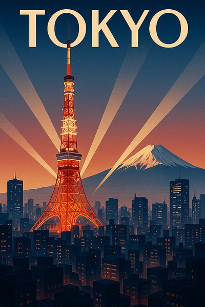 Tokyo Tower Glow – Vintage Art Deco Skyline by Travel Shop