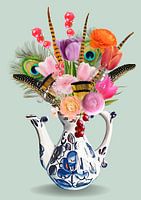 Delfter Blau Krug mit Blumenstrauß