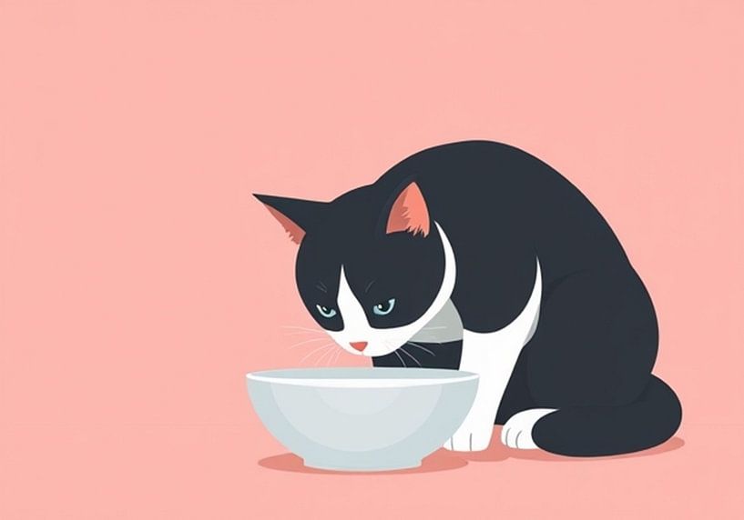 Modern illustration of a cat going to drink milk. by J.a Dijkstra