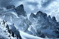 A winter storm at Passo Rolle in the Dolomites
