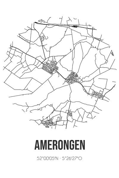 Amerongen (Utrecht) | Map | Black and white by Prints of Place