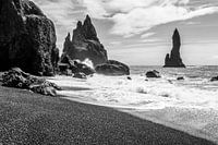 Reynisdrangar in black and white