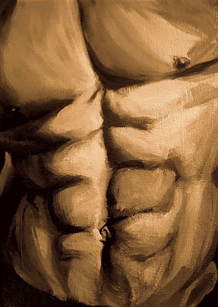 Muskulöser männlicher Oberkörper erdgelb von Krista Kitsz Art