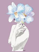 Étreinte de l'orchidée - Femme nue, aquarelle florale féminine