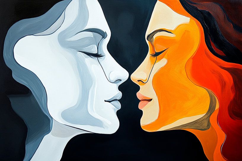 Deux visages dans le contraste des couleurs par Poster Art Shop