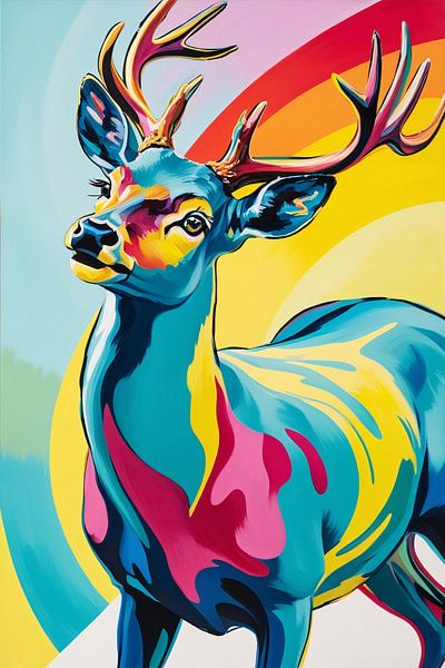 Bunte Hirsche auf Regenbogen Hintergrund von Art & Soul Creations