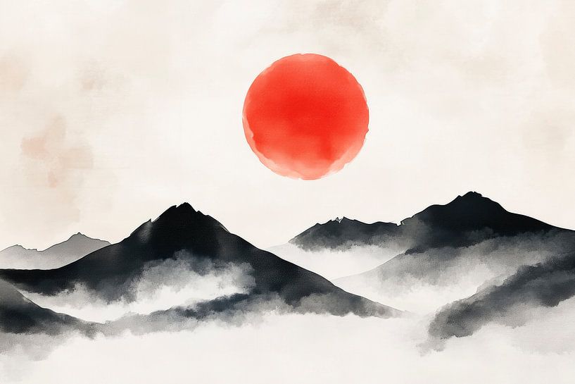 Eindrucksvolle Berglandschaft mit Sonnenuntergang von Poster Art Shop