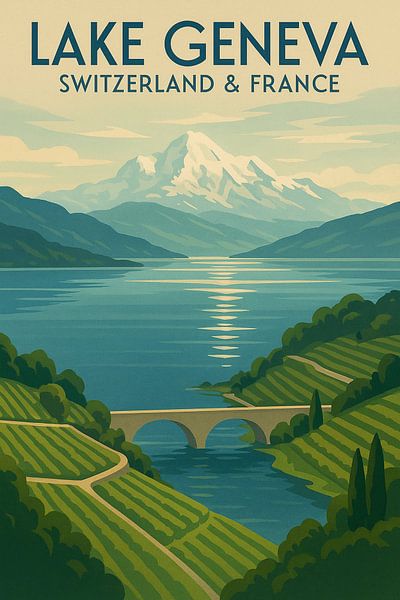 Lake Geneva Switzerland France Travel Poster by Travel Shop