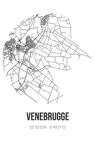Venebrugge (Overijssel) | Carte | Noir et blanc par Affiches de lieux