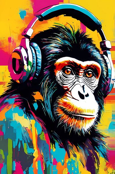 Buntes Äffchen mit Kopfhörern von Art & Soul Creations