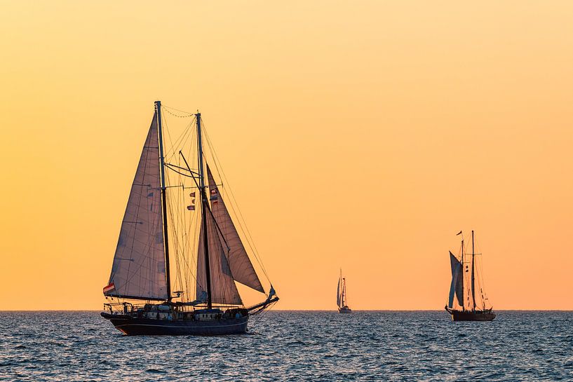 Segelschiffe im Sonnenuntergang auf der Hanse Sail in Rostock von Rico Ködder