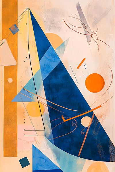 Abstracte geometrie in blauw en oranje van Poster Art Shop