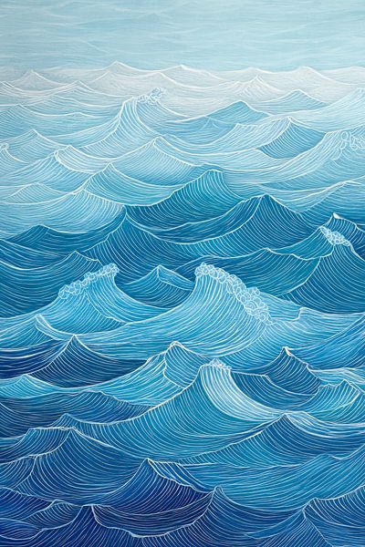 Wellenmeer in sanften Blautönen – Aquarell von Poster Art Shop