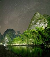 Star trails over the karst mountains Yangshuo (China )