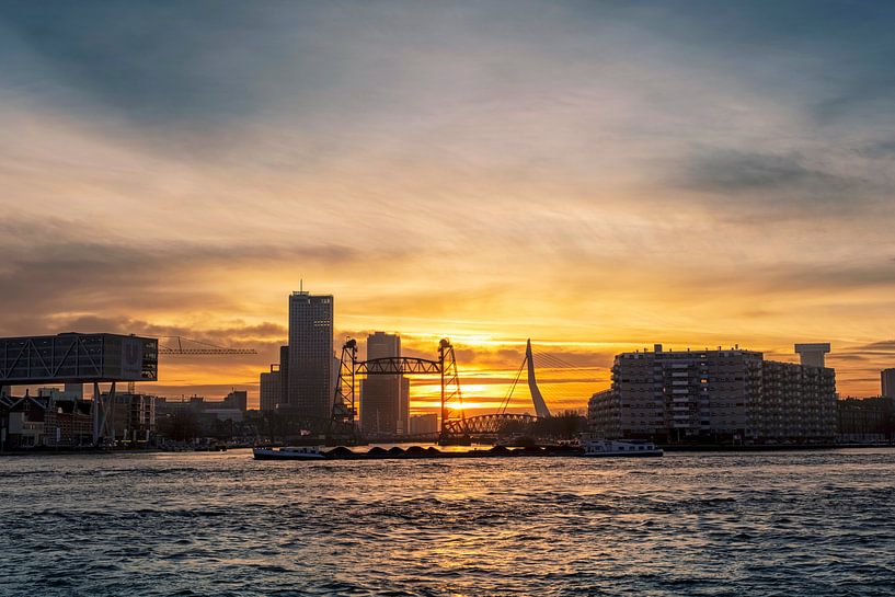 Old monumental railway bridge named De Hef and the Erasmus bridge in Rotterdam by Tjeerd Kruse