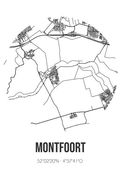 Montfoort (Utrecht) | Map | Black and white by Prints of Place