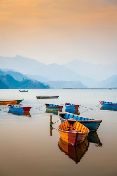 Colourful boats in Phewa Lake Pokhara Nepal. by Ron van der Stappen
