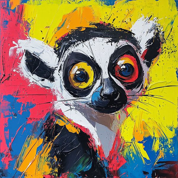 Fröhlicher Lemur in farbenfrohem Stil von Emil Husstege