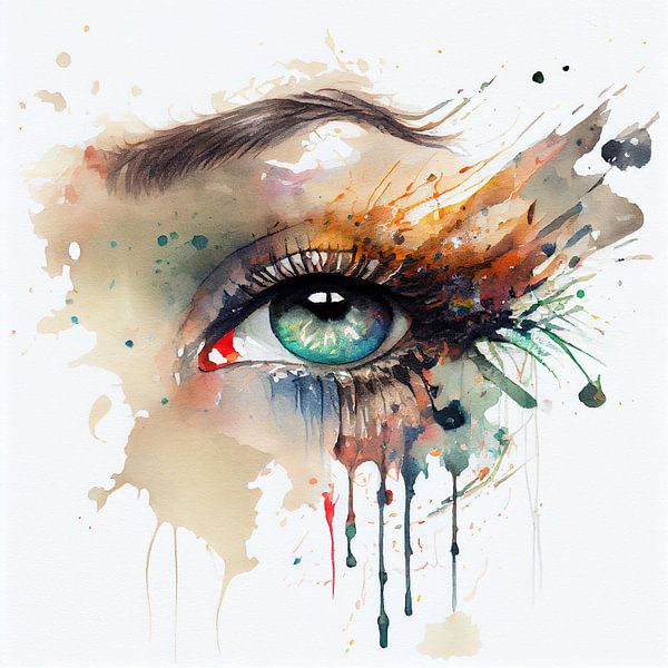 Emerald Gaze Watercolor Eye Portrait by Chromatic Fusion Studio