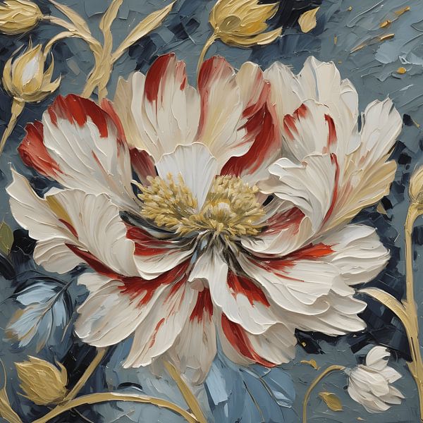 Karminrot gestreifte Pfingstrose Blüte von Artistic