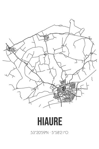 Hiaure (Fryslan) | Karte | Schwarz und weiß von Ortsdrucke