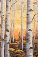 Impression murale forêt de bouleaux colorée