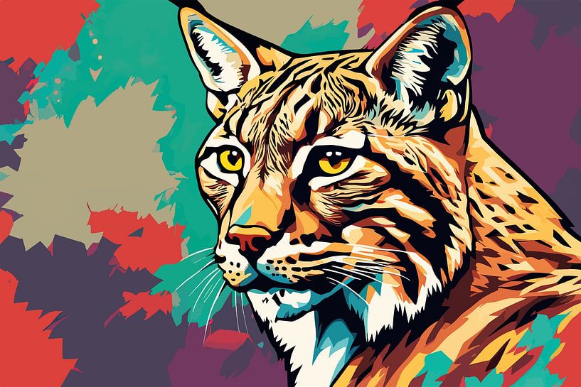 Regal Stalker - Pop Art Euraziatische lynx in kleur van SOTA ArtSign