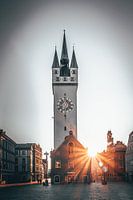 Wunderschöne Abendsonne in der Stadt Straubing Stadtplatz