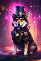 Steampunk Corgi Digitale Kunst Aquarell Stil