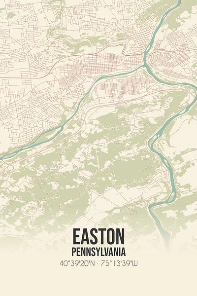 Alte Karte von Easton (Pennsylvania), USA. von Ortsdrucke
