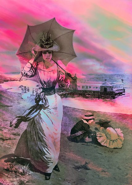 Beach day, colorful old print by Ina Hölzel