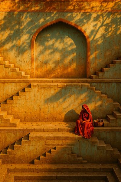 Moment de repos dans une cage d'escalier éclairée par le soleil par But First Framing
