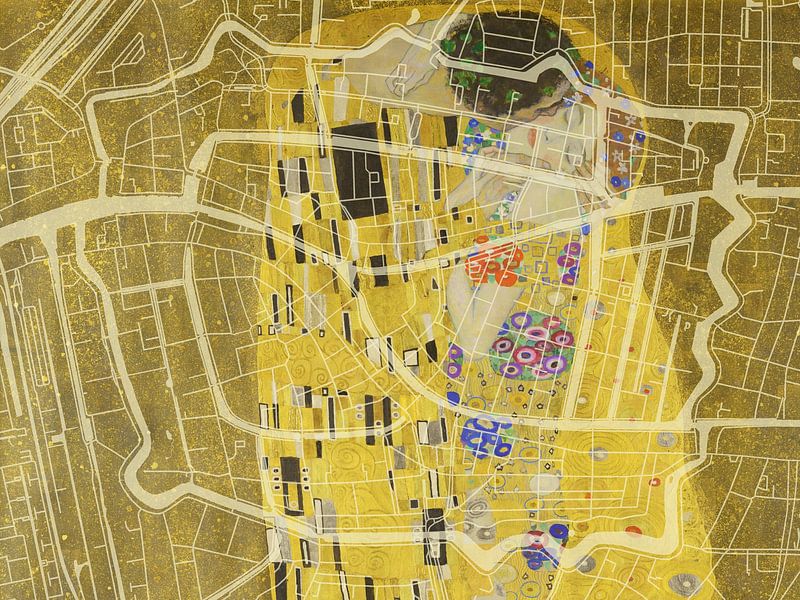 Carte de Leiden Centrum avec le Baiser de Gustav Klimt par De Kaartenwinkel