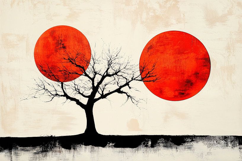 Boom voor rode zonnen - Minimalist van Poster Art Shop