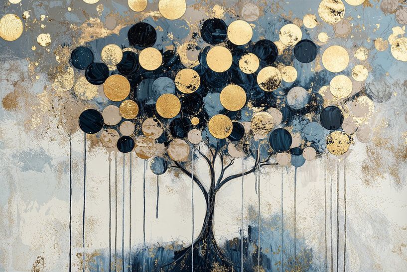 Baum mit goldenen und blauen Kreisen von Art & Soul Creations