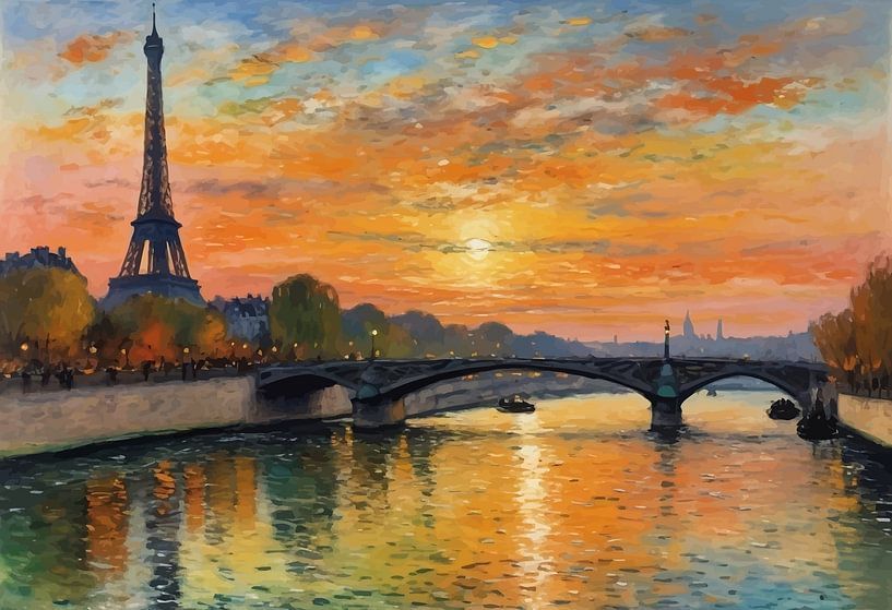 Tour Eiffel depuis la Seine Paysage de coucher de soleil par MIROKKU