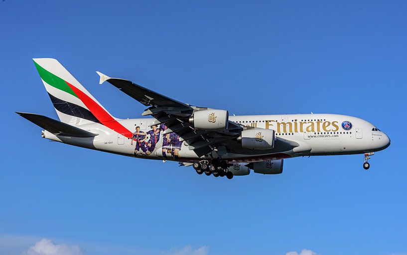 Emirates Airbus A380 in Paris Saint Germain livery. by Jaap van den Berg