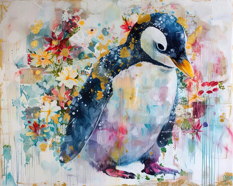 Malerei Pinguin Blumen von Kunst Laune
