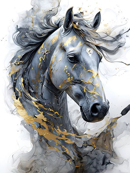 Abstract horse head with gold accents by Ljupka Kareska