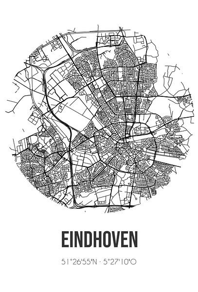 Eindhoven (Nordbrabant) | Karte | Schwarz-Weiß von Ortsdrucke