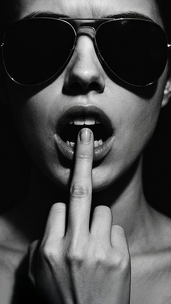 The Rebel - Schwarz-Weiß-Porträt einer Frau mit Sonnenbrille von Retinas images